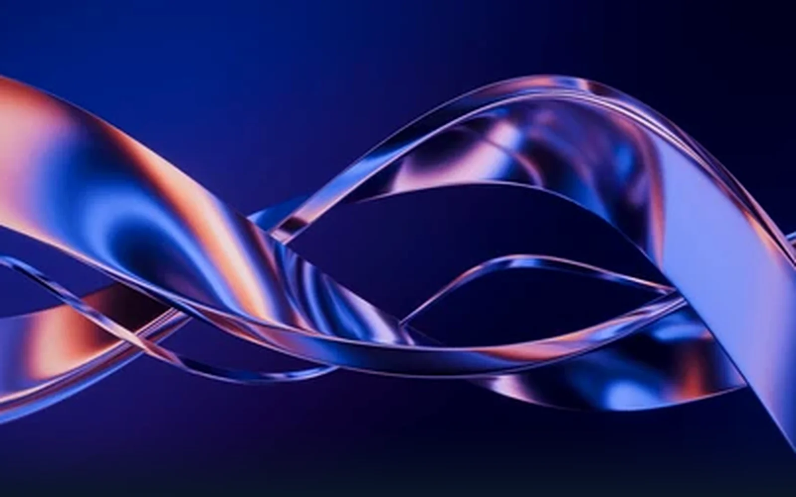 Abstract render of translucent glass structures and luminous data ribbons over deep navy — the connective layer visualized